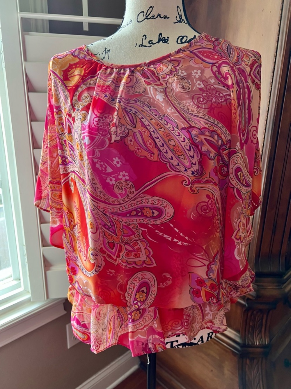 Vibrant Pink Paisley Chiffon Blouse